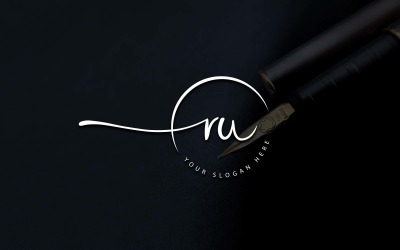 Calligraphy Studio Style RU Letter Logo Design