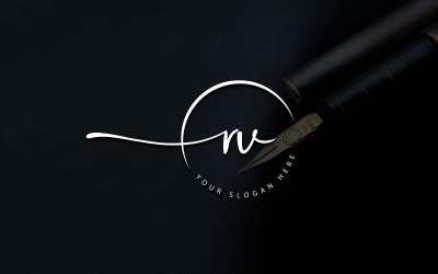 Design de logotipo de letra RV estilo estúdio de caligrafia