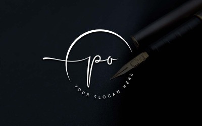 Design del logo della lettera PO in stile studio di calligrafia