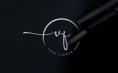 Design del logo della lettera VF in stile studio di calligrafia