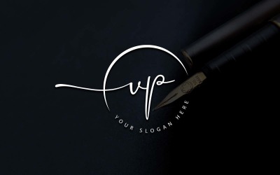 Design del logo della lettera VP in stile studio di calligrafia