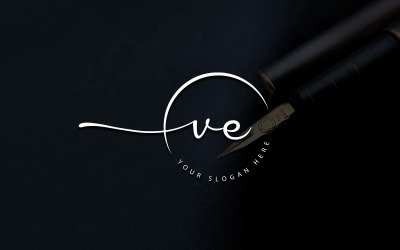 Kalligrafie Studio stijl VE brief Logo ontwerp
