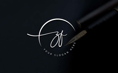 Design de logotipo de letra ZF estilo estúdio de caligrafia