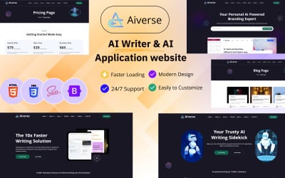 Aiverse – AI Writer és AI alkalmazás webhely HTML-sablonja