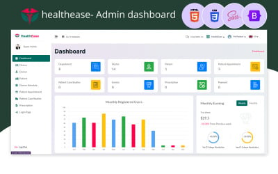 HealthEase - Dashboardsjabloon voor medische en ziekenhuisbeheerders