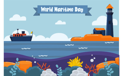 Fondo del día marítimo mundial con ilustración del faro