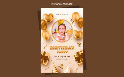 Realistic Luxury Golden Happy Birthday Invitation Template