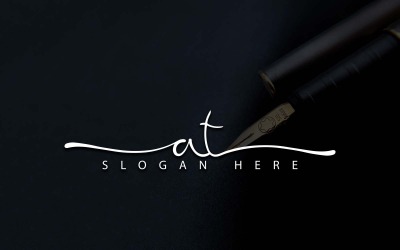 Calligraphy Studio Style AT Letter Logo Design - Identità del marchio