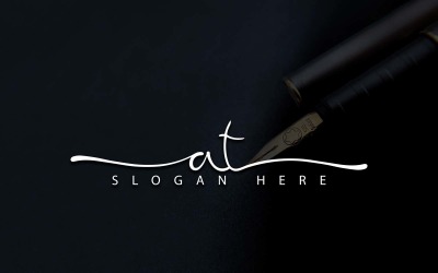 Kalligrafi Studio Style AT Letter Logotypdesign - varumärkesidentitet