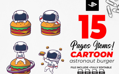 Paquete de archivos vectoriales de hamburguesa de astronauta de dibujos animados