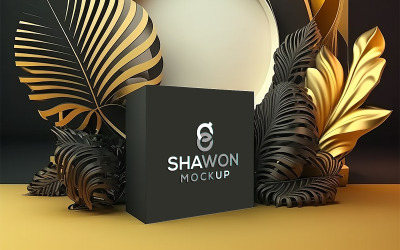Box Logo Mockup With Geometric Background