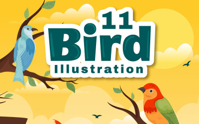 11 fågel djur vektorillustration
