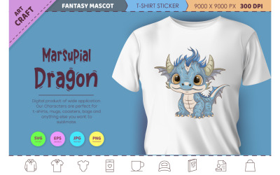 Pungdjur tecknad drake. Fantasy clipart.
