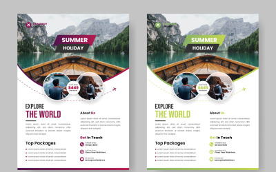 Шаблон дизайна флаера Vector Travel для туристического агентства с контактной информацией и информацией о месте проведения