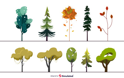 Coleção de árvores naturais vetoriais em estilo desenhado à mão