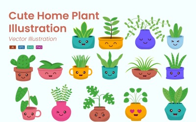 Lindo conjunto de ilustraciones de plantas caseras