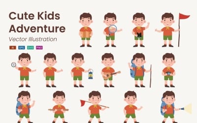 Niedliches Kinder-Abenteuer-Illustrationsset