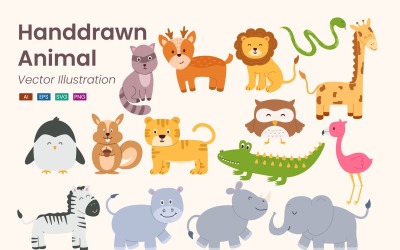 Ręcznie rysowane zestaw ilustracji zwierząt