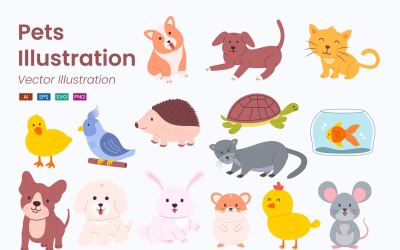 Szablon zestawu ilustracji zwierząt domowych