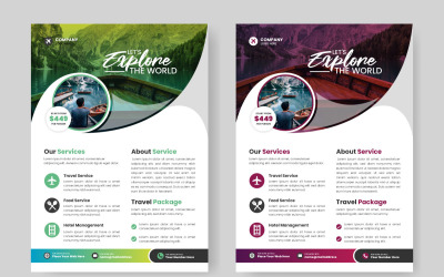 Vakantie reizen flyer ontwerpsjabloon, flyer ontwerp en reisbureau flyer