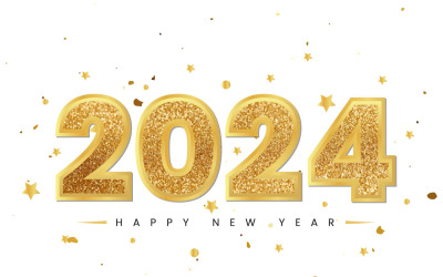 Effetto testo Happy New Year 2024 con glitter dorati