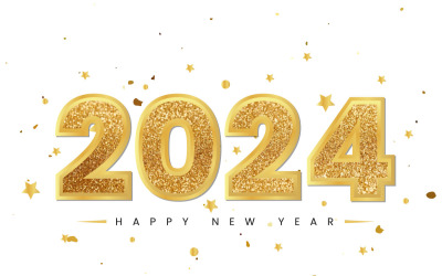 Golden glitter Happy New Year 2024 text effect
