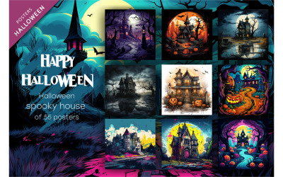 Tecknad Halloween spöklika hus. Halloween Clipart.