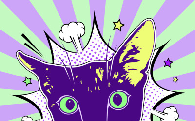 Um gato roxo vetorial em estilo pop art