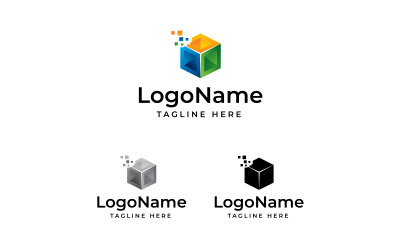 Logotipo de cubo, logotipo de caja, logotipo 3d, logotipo hexagonal, logotipo de datos, logotipo de píxel, logotipo de TI, logotipo de tecnología, logotipo de red