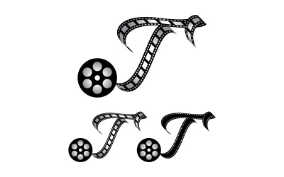 Bokstaven T gjord av filmremsa, logotyp för mediafotografi Videografi Youtube-kanalproduktion
