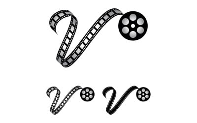 Bokstaven V gjord av filmremsa, logotyp för mediafotografi Videografi Youtube-kanalproduktion
