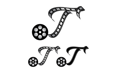 Letra T feita de tira de filme, logotipo para fotografia de mídia, videografia, produção de canal do Youtube