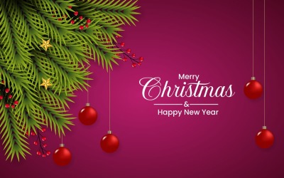 decorazione di sfondo natalizio su sfondo rosso con ramo di pino e palla
