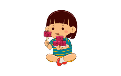 dívka děti jíst dračí ovoce vektor