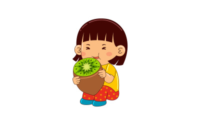 dívčí děti jedí kiwi vektor 2