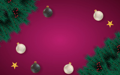 Vector christmas background decoration on red background with pine branch  and christmas ball