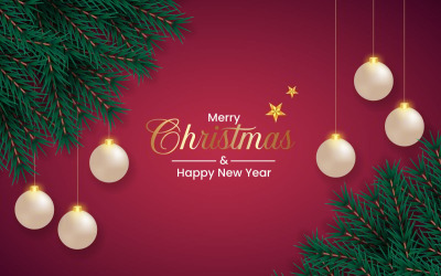 Vektor-Weihnachtshintergrunddekoration auf rotem Hintergrund mit Tannenzweig und Kugel
