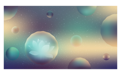 背景图像 14400x8100px 与球体中发光的莲花