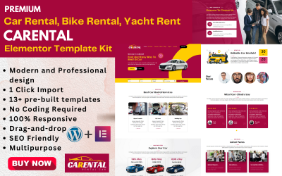 Carental - Kit Elementor per attività di noleggio auto, noleggio biciclette o noleggio yacht