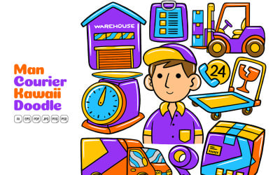 Man Courier Kawaii Doodle vektorillustration