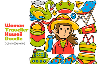 Woman Traveller Kawaii Doodle Vector Illustration
