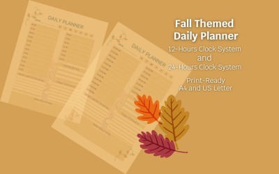 Planejador diário editável com tema de outono do Canva / tamanho A4 e tamanho Carta dos EUA