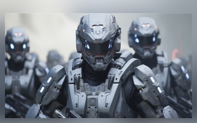 Tre protettori militari robot armati e automatizzati 99