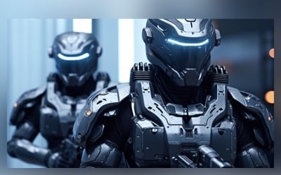 Trio of Steel Warriors Robot Military at the Ready 82