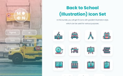 Vissza az iskolába téma ikon csomag illusztráció stílus