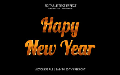 Feliz año nuevo diseño de plantilla de efecto de texto vectorial 3d
