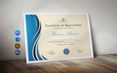 Modello di progettazione di certificato paesaggistico moderno in Canva e Word