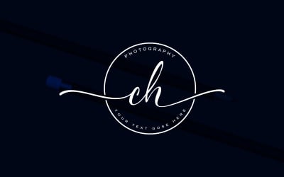 书法工作室风格 CH 字母标志设计，商业标志模板