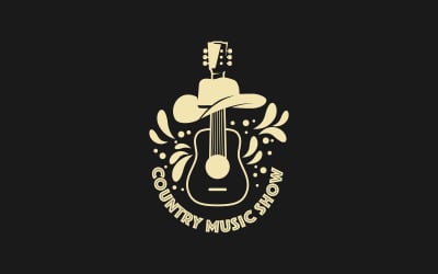 Country muziek vector sjabloon met gitaar en cowboyhoed