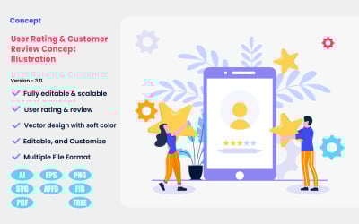 Illustrazione del concetto di valutazione dell&amp;#39;utente e recensione del cliente